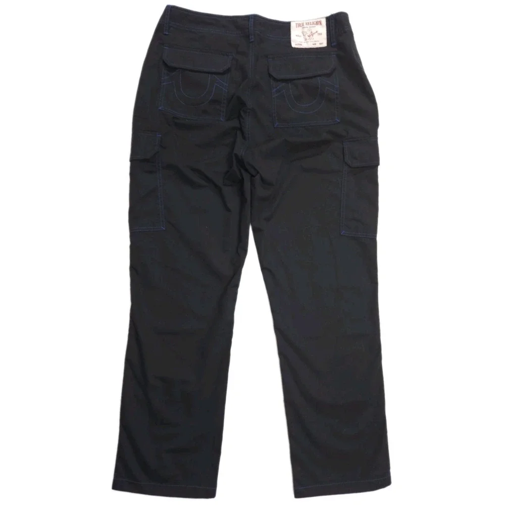 True Religion Cargo Pants Men's 36x32 Black w Blue Stitching MSRP $164